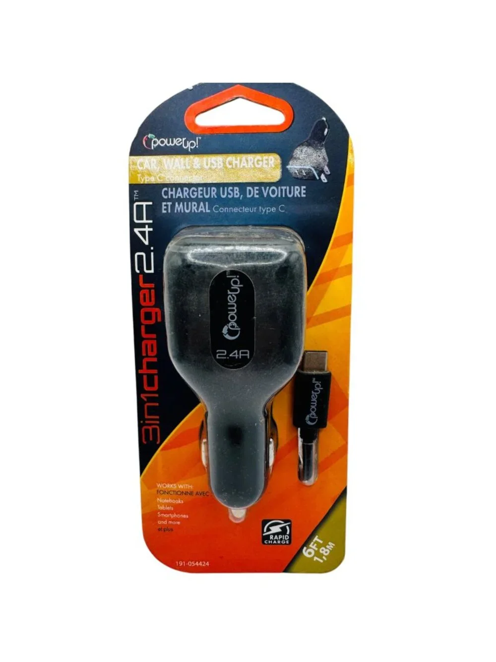 PowerUp! 3-In-1 2.4A Charger With Dual USB & 6ft Cable For Car Wall & USB Chargi